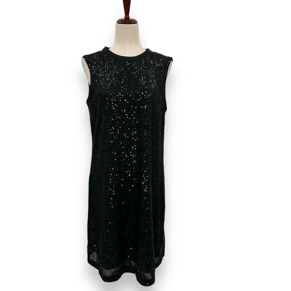 NEW Kensie Black Sequin Shift Dress Size 4 Satin Bow Tie Back Mini Cocktail LBD - Picture 3 of 11